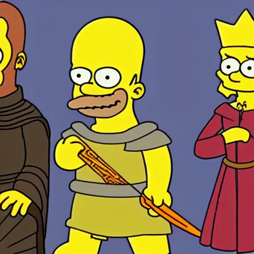 Image similar to the game of thrones, but animated like the Simpsons