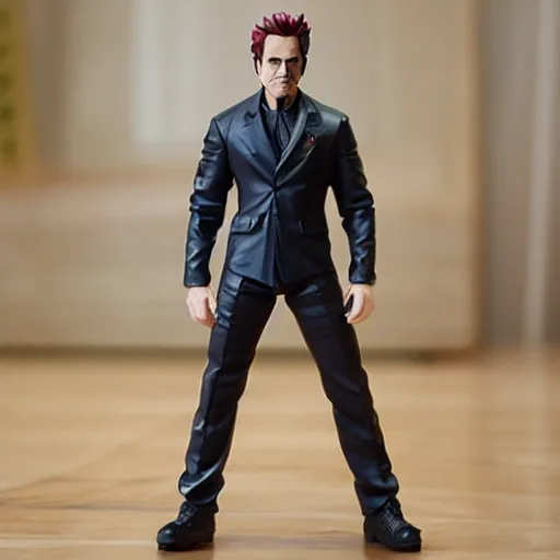 Prompt: robert downey junior as an anime statue, posable pvc figurine