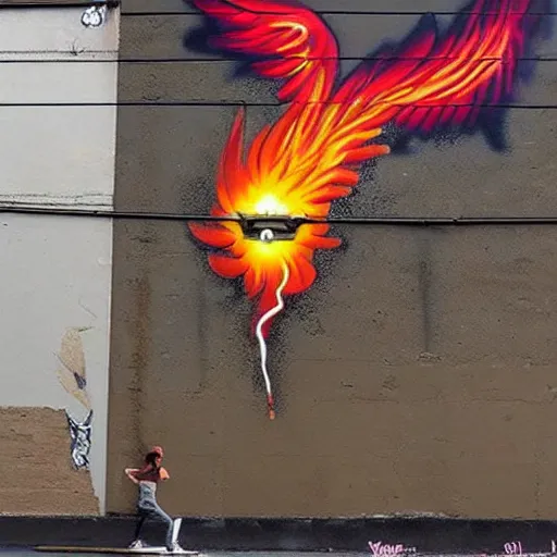 Image similar to Phoenix, street art by bansky