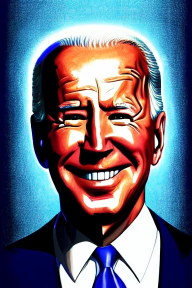 Prompt: portrait of joe biden in white armor with blue lights in it by david lazar