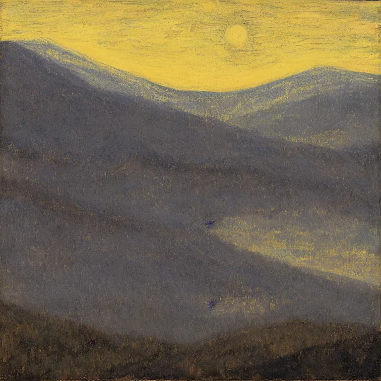 Image similar to vermont mountains, supermoon, abbott handerson thayer painting, blue palette