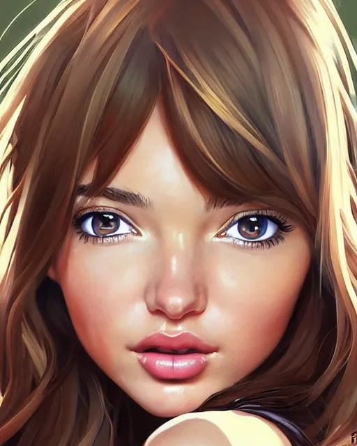 Image similar to portrait of Miranda Kerr as Anime girl cute-fine-face, full body! pretty face, realistic shaded Perfect face, fine details. Anime. realistic shaded lighting by Ilya Kuvshinov Giuseppe Dangelico Pino and Michael Garmash and Rob Rey