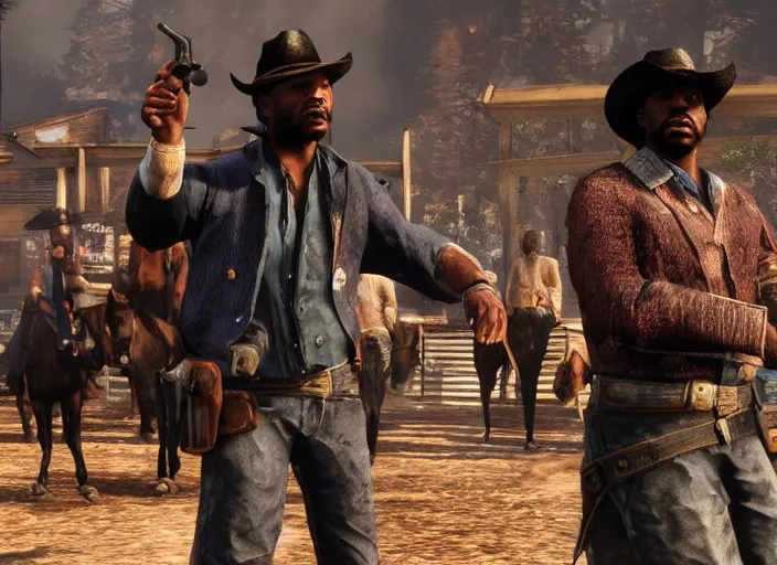 Image similar to still of stephen a. smith from espn's first take as a cowboy in red dead redemption, playstation 3, ps 3