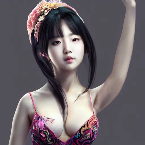Prompt: the portrait of an absurdly beautiful, elegant, graceful gravure kpop idol made, hyperrealistic illustration by kim jung gi, colorful, extremely detailed intricate linework, detailed faces, smooth, super sharp focus, bright colors, high contrast, matte, octopath traveler, final fantasy, unreal engine 5 highly rendered, global illumination, radiant light ， - n 4