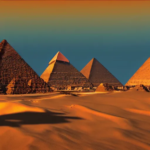 Prompt: the great pyramids during a summer sunset, unreal engine