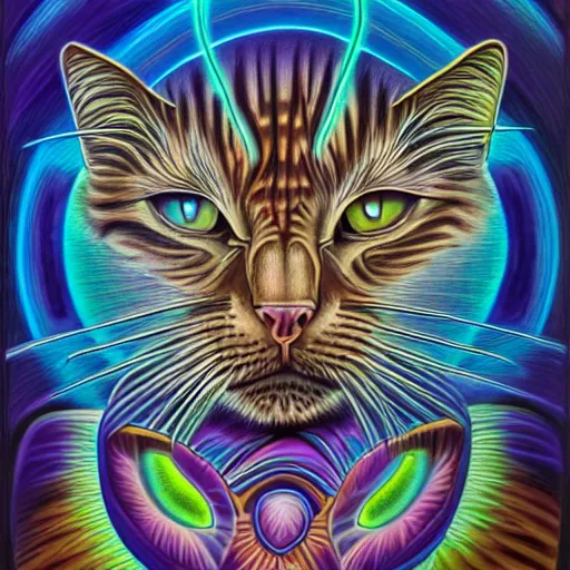 Image similar to Alex Grey Cat, Artstation