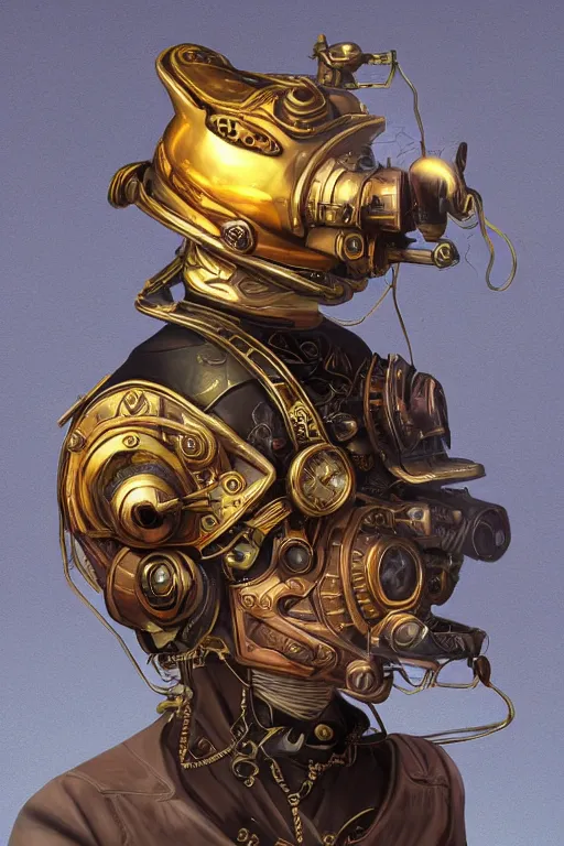 Image similar to steampunk helmet fantasy art mask robot ninja stylized digital illustration sharp focus, elegant intricate digital painting artstation concept art global illumination ray tracing advanced technology chaykin howard and campionpascale and cooke darwyn and davis jack