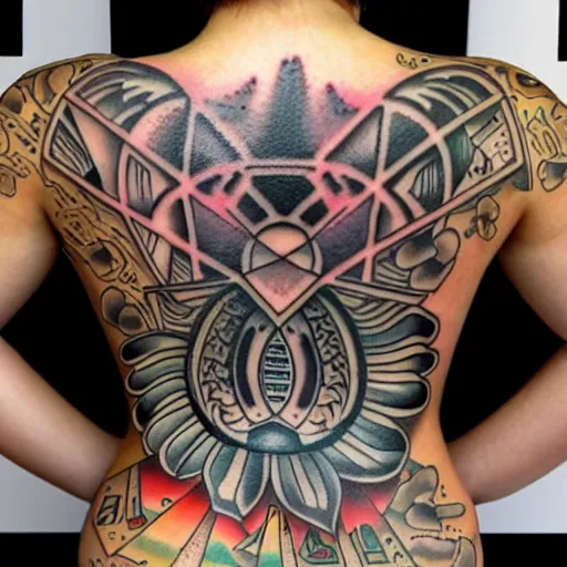 Image similar to sp - 4 0 4 audio mixer in the style of tattoo along female lower back