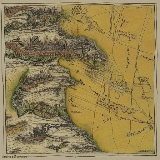 Prompt: detail geographical map of hell and heaven. very detailed. hand drawn.