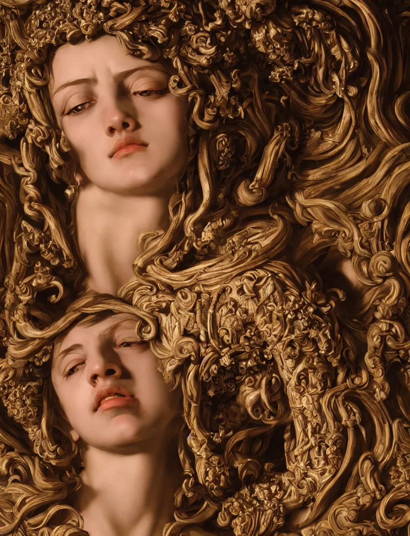 Image similar to angry beautiful goddess, baroque element, intricate artwork by caravaggio. trending on artstation, octane render, cinematic lighting, hyper realism, 8 k, depth of field, 3 d