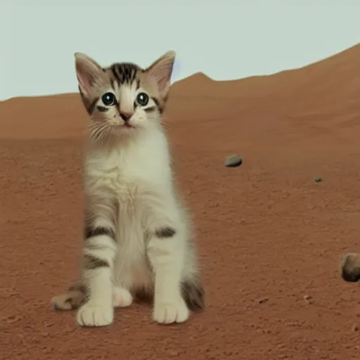 Prompt: kitten in spacesuit on Mars