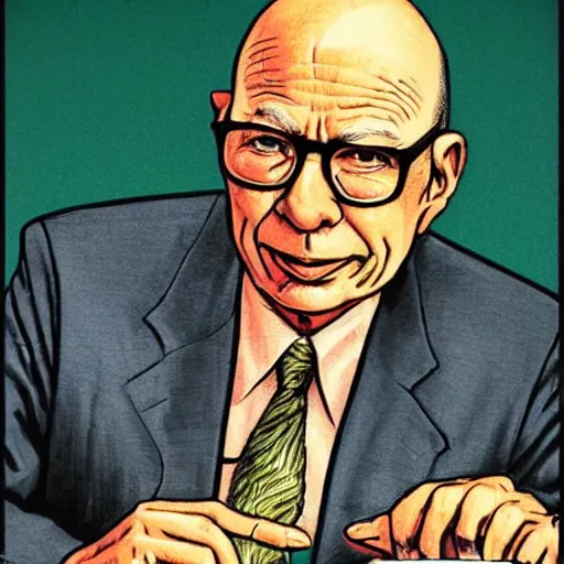 Prompt: The Artwork of R. Crumb and his Cheap Suit Klaus Schwab telling you to eat bugs, pencil and colored marker artwork, trailer-trash lifestyle