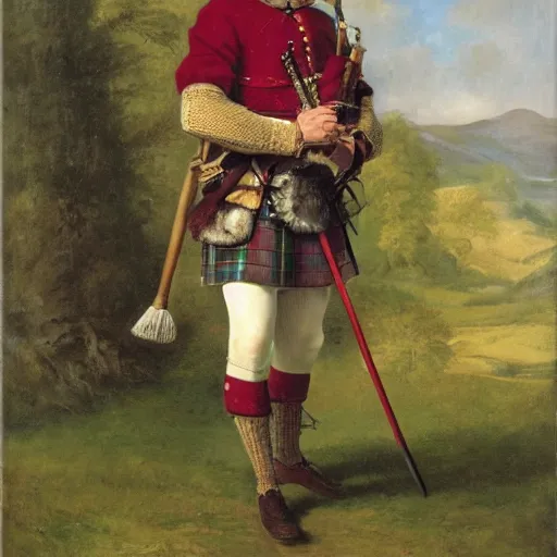 Prompt: a portrait of a Scottish laird wearing a balmoral, art