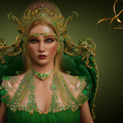 Image similar to fair princess of emerald, ornate, 8 k, intricate, detailed, accent lighting, dramatic light, octane render