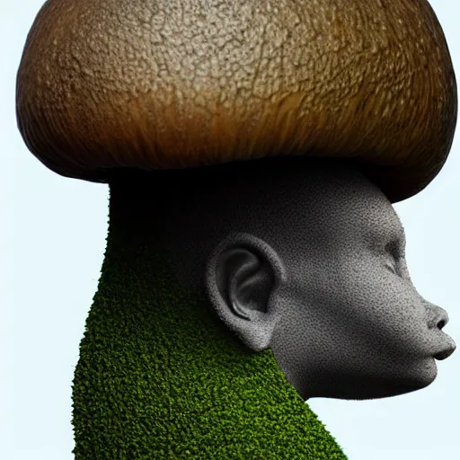 Prompt: cute alien mushroom girl side view photography model full body style of jonathan zawada, thisset colours simple background objective