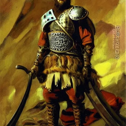 Image similar to a viking warrior with steampunk details, oil painting by John Singer Sargent.