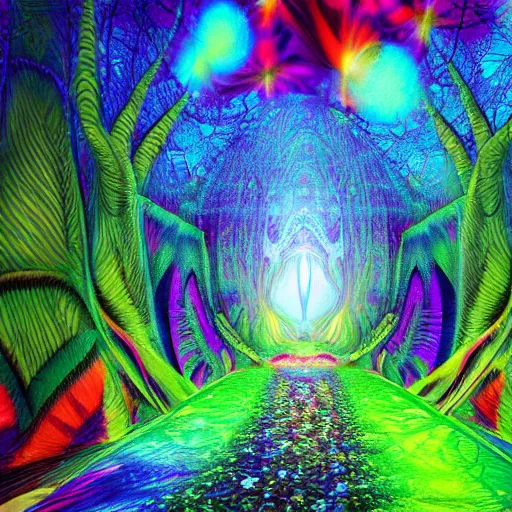Prompt: realistic renderings of psychedelic scenes