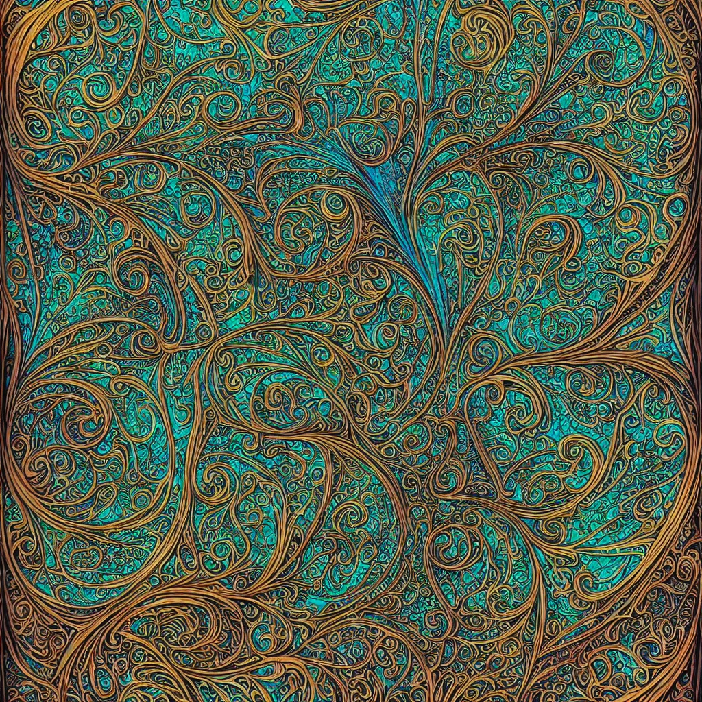 Image similar to filigree fractal, psychedelic holographic poster art, beautiful detailed art nouveau