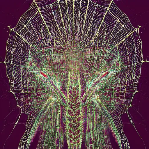 Image similar to symmetrical features, magical realism, texture, intricate, ornate, royally decorated, follicle, tiny sticks,small insects, water drops,sap,spider web, purple veins, whirling smoke, embers, red adornements, radiant colors, trending on artstation, volumetric lighting, micro details, 3d sculpture, ray tracing, 8k