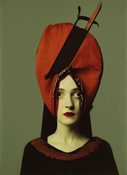 Image similar to portrait of young woman in renaissance dress and renaissance headdress, art by sarah moon