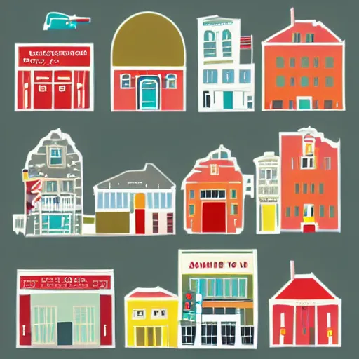 Image similar to a small town, color blocking, vector art, svg