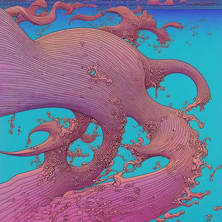 Image similar to ( ( ( ( shinning sea, with decorative frame design ) ) ) ) by mœbius!!!!!!!!!!!!!!!!!!!!!!!!!!!, overdetailed art, colorful, artistic record jacket design