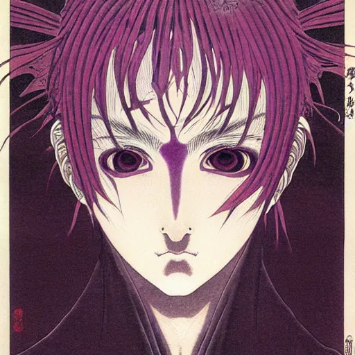 Image similar to prompt : portrait of muse soft light painted by takato yamamoto, purple rinnegan eyes, inspired by ninja anime, smooth face feature, intricate oil painting, high detail, sharp high detail, manga and anime