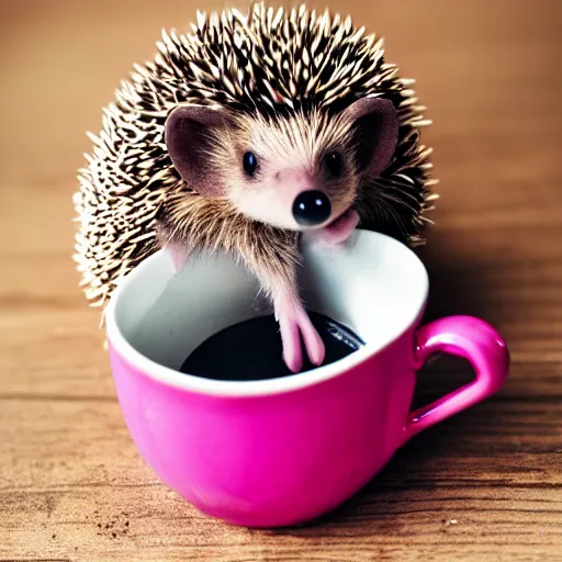 Image similar to baby hedgehog sitting in a teacup, photography, minimalistic, 8 k