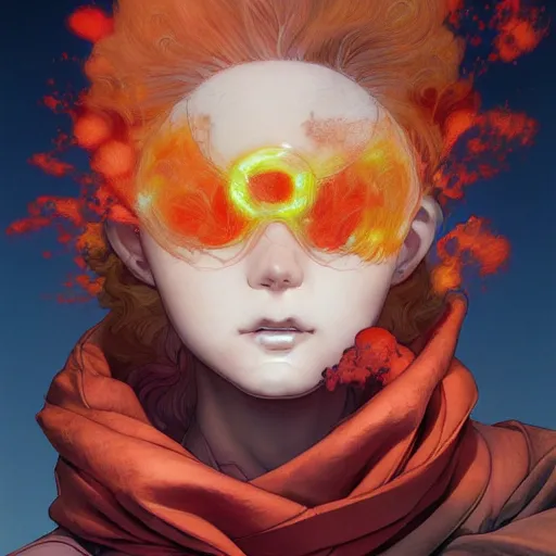 Image similar to prompt : magma character portrait soft light painted by james jean and katsuhiro otomo and erik jones, inspired by evangeleon anime, smooth face feature, intricate oil painting, high detail illustration, sharp high detail, manga and anime 1 9 9 9