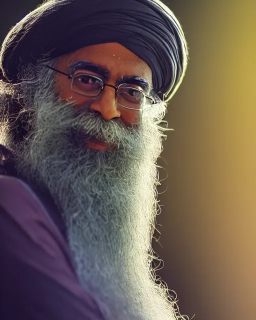 Prompt: A portrait of Sadhguru, highly detailed, trending on artstation, bokeh, 90mm, f/1.4