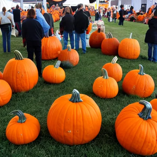 Prompt: award winning pumpkins, photography, ag fair, symmetrical, huge