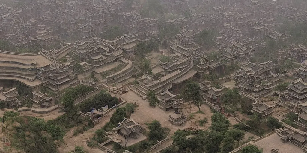 Image similar to overlooking the ancient chinese chang'an city, bauhinia city, movie scenes, epic composition, very detailed