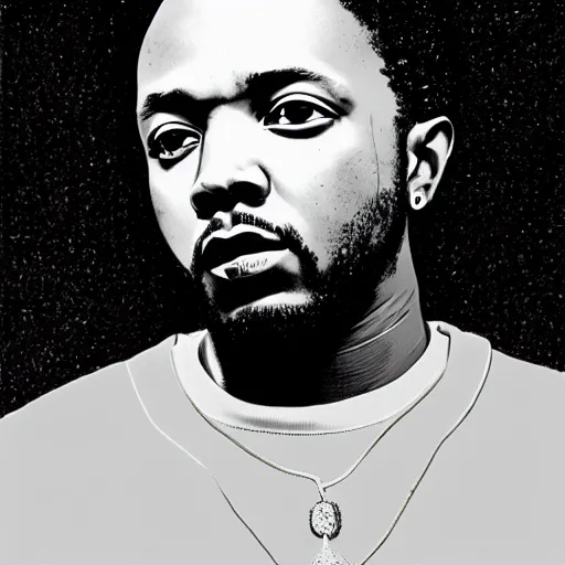 Image similar to kendrick lamar, portrait, by dan hillier