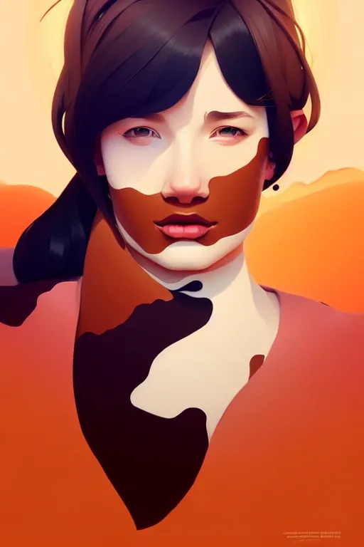 Image similar to cow, desert colors, smooth face, centered median photoshop filter cutout vector behance hd by artgerm, jesper ejsing, by rhads, makoto shinkai and lois van baarle, ilya kuvshinov, rossdraws, illustration, art by ilya kuvshinov and gustav klimt