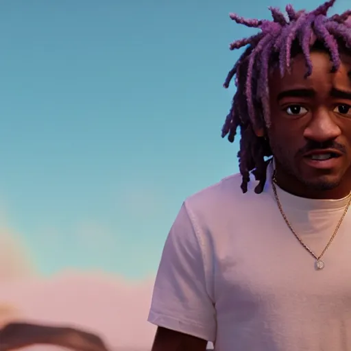 Image similar to a cinematic film still from a 2022 Pixar movie starring Lil Uzi Vert, in the style of Pixar, shallow depth of focus