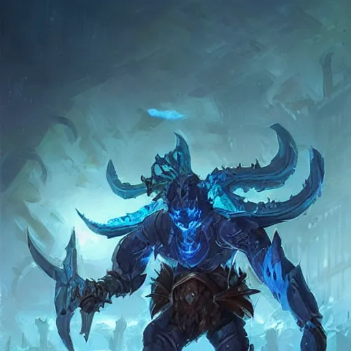 Image similar to blue humanoid crabman warrior, fantasy game art by greg rutkowski, fantasy rpg, league of legends