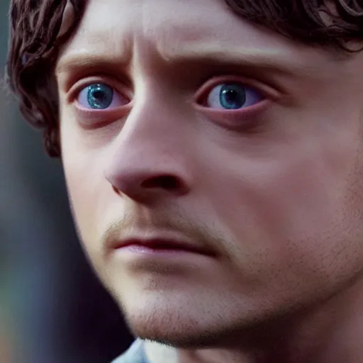 Image similar to Film Still of a elijah wood playing Harry Potter, Film Still, realistic, hyperrealistic, very realistic, very very realistic, highly detailed, very detailed, extremely detailed, detailed, detailed face, very detailed face, very detailed face, realism, HD Quality, 8k resolution, intricate details, body and head in frame, Real Life