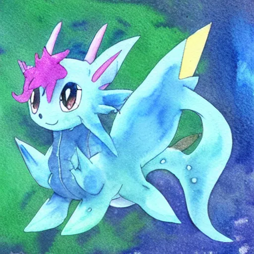 Prompt: Watercolour painting of a vaporeon from pokemon, art