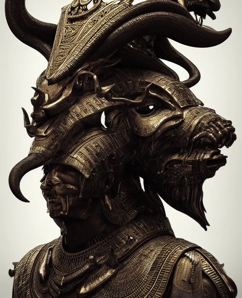 Image similar to Photorealistic epic egyptian god face portrait ram skull. ominous, ancient magic, intricate artwork by Tooth Wu and wlop and beeple. octane render, trending on artstation, greg rutkowski very coherent symmetrical artwork. cinematic, hyper realism, high detail, octane render, 8k