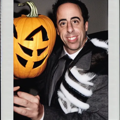 Image similar to jerry seinfeld dressed as a bee, halloween party, polaroid