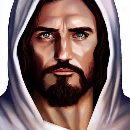 Prompt: jesus christ in a white robe ; character art ; digital art ; by artgerm ; gta v