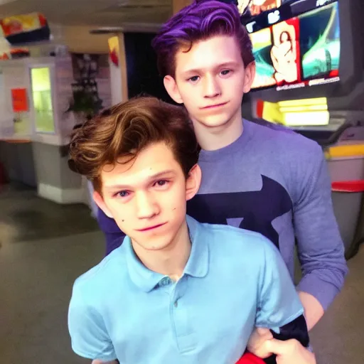 Prompt: tom holland as peter parker at chuck e chesses