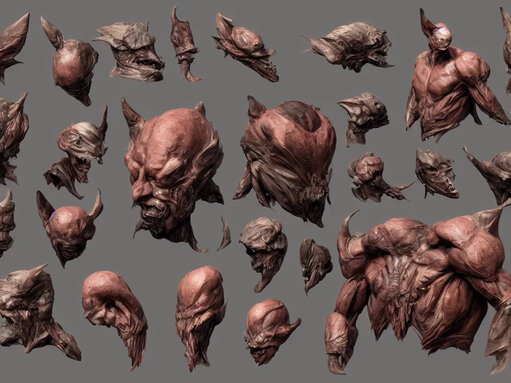 Image similar to barnacle head, muscular, chiroptera head, chiroptera ears, chiroptera nose, barnacle, artstation, cgsociety, zbrush, no background