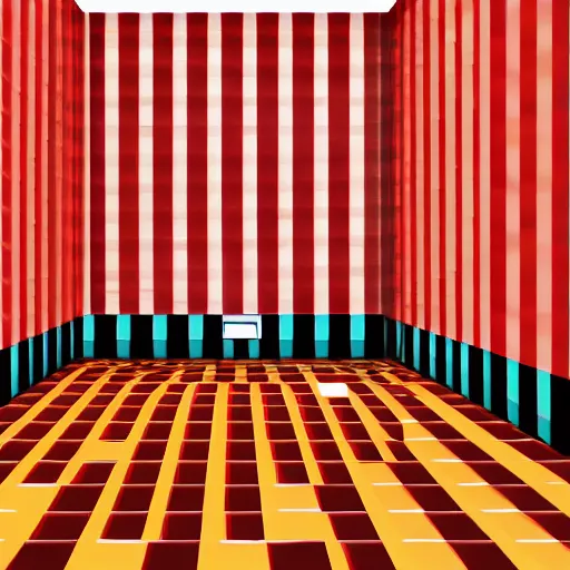 Prompt: an empty room with a red carpet and checkered walls, pixel art by miyamoto, reddit, net art, creepypasta, ps 1 graphics, xbox 3 6 0 graphics