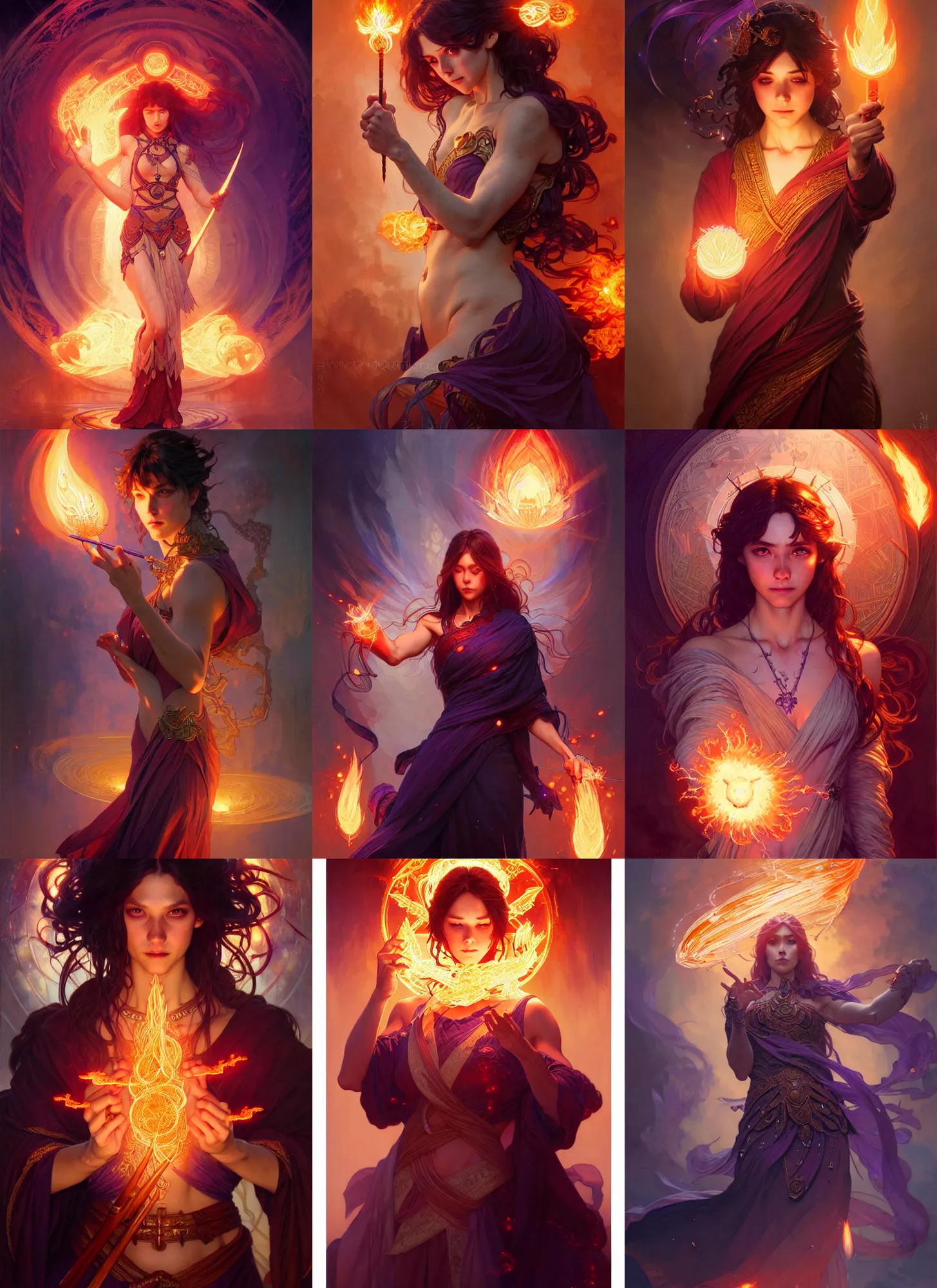 Prompt: a wand of fireballs, with whisps of purple flame, intricate runes, intricate, sharp focus, illustration, highly detailed, digital painting, concept art, matte, art by wlop and artgerm and greg rutkowski and alphonse mucha, masterpiece