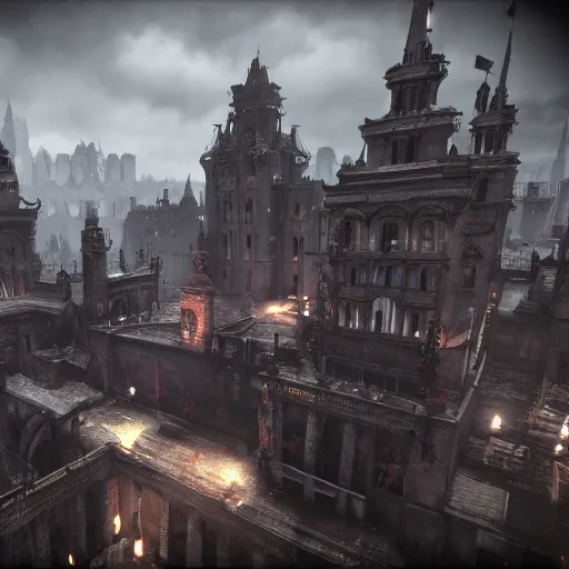 Image similar to grimdark gothic city, unreal engine, 8 k, ultra realistic, ultra detail