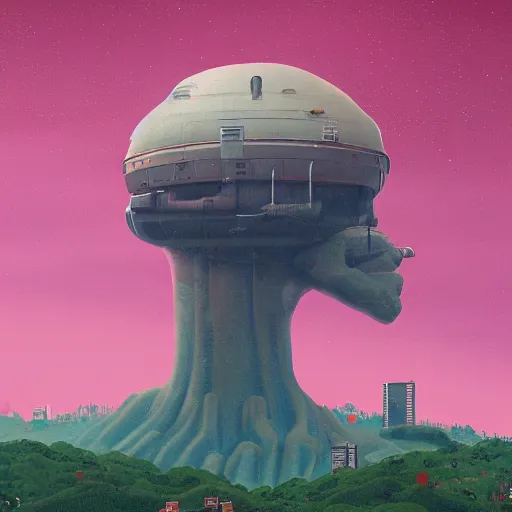 Image similar to a enormous giant head floating above rio de janeiro by simon stalenhag, intricate, award winning, cinematic,