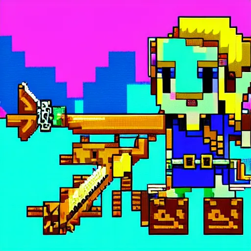 Image similar to pixel art zelda game, 6 4 bit, colorful