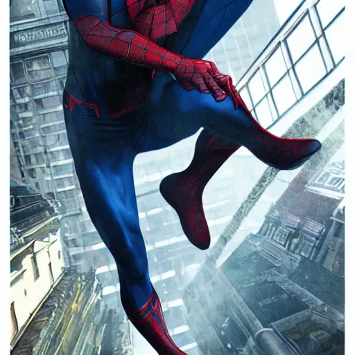 Image similar to ryan reynolds as spider - man, wearing a black and blue suit, cinematic, volumetric lighting, f 8 aperture, cinematic eastman 5 3 8 4 film, photorealistic by greg rutkowski, by stanley artgerm, by alphonse mucha