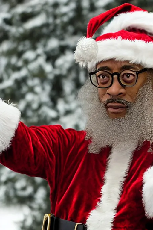 Prompt: close up of giancarlo esposito as santa claus, stern expression